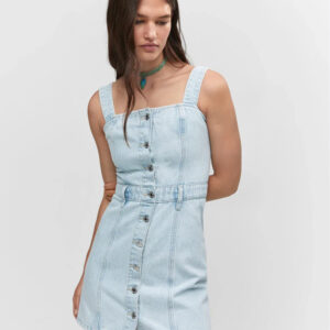Mango Button Denim Dress Light Blue Minidress